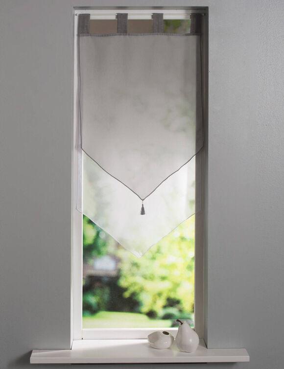 Vitrage voile double uni forme pointe finition pattes (gris / blanc) Vitrage voile double uni forme pointe finition pattes (gris / blanc)